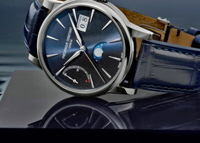 Frederique Constant Power Reserve Big Date with moon phase and blue dial